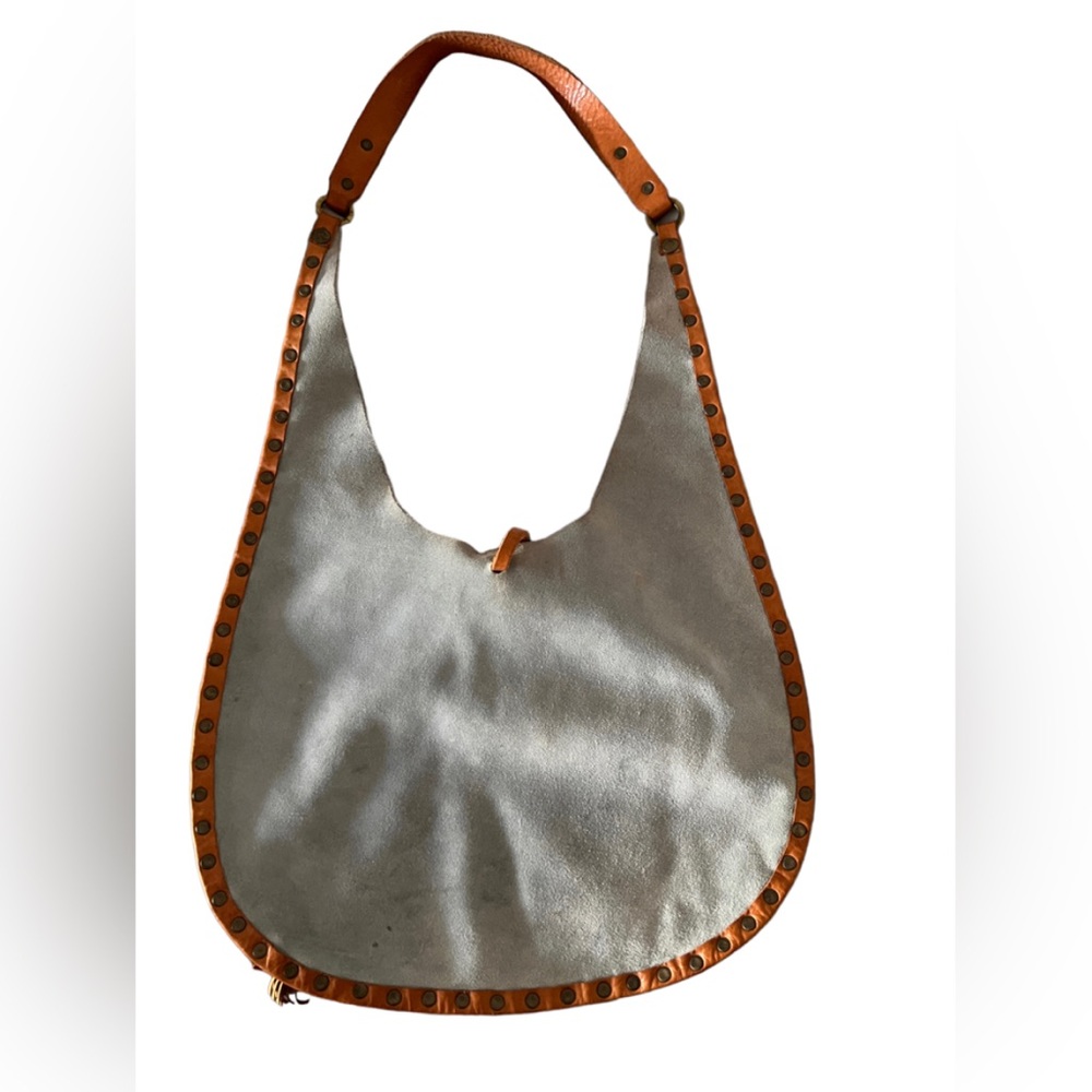 Suede and leather trimmed shoulder bag